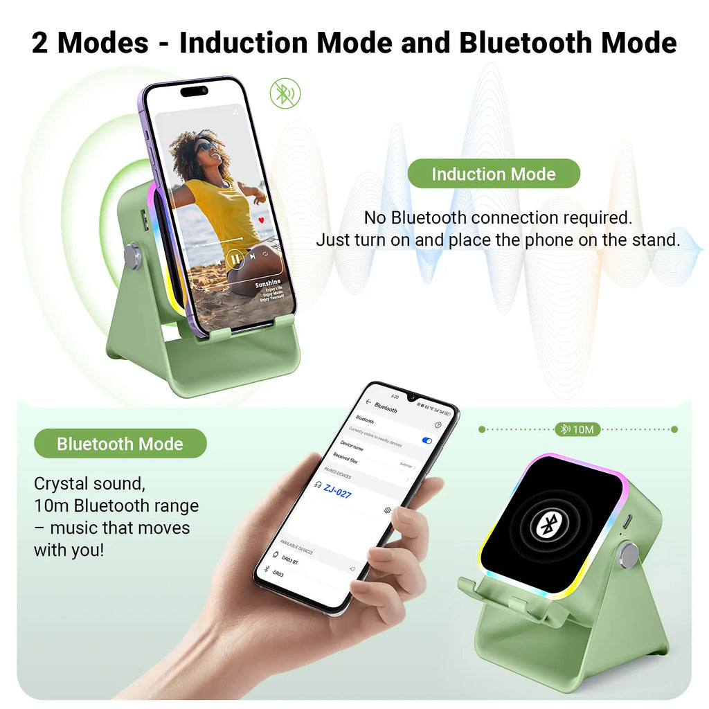 [Dealsforyoudays] PUTARE Wireless Induction Audio Speaker Stand, 5In1 Cellphone Holder, 3500Mah Rechargeable Emergency Power Bank,360° Adjustable Mobile Tablet Stand with Colorful Ambient Light Gifts for Men Women Summerwins