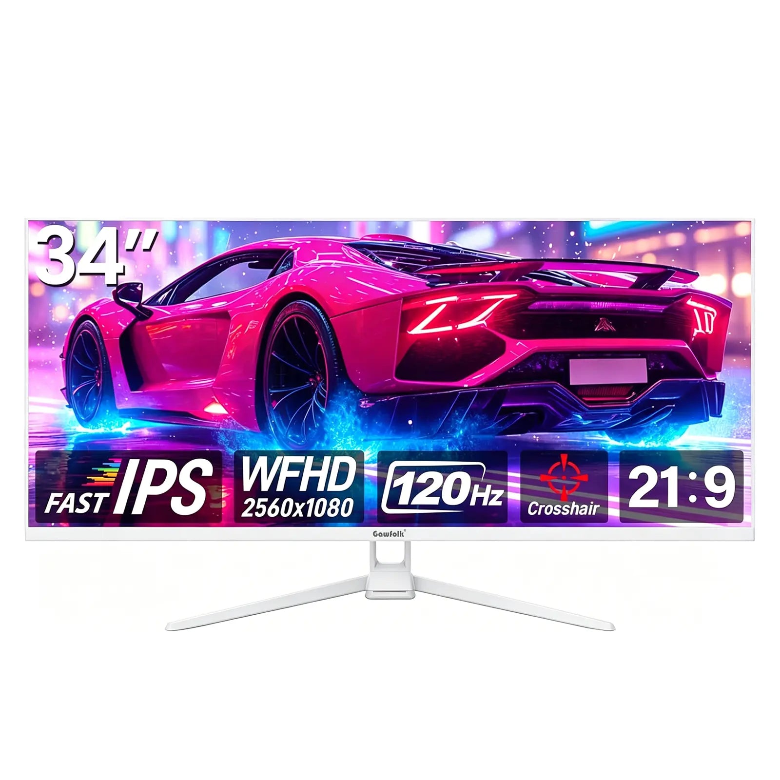 Gawfolk 34" IPS Ultrawide Gaming Monitor - 21:9 Aspect Ratio, 2560X1080 Resolution, 120Hz Refresh Rate, 1Ms Response Time, Freesync/G-Sync Compatible, HDMI/DP Ports, VESA 75X75Mm Mount Support Summerwins