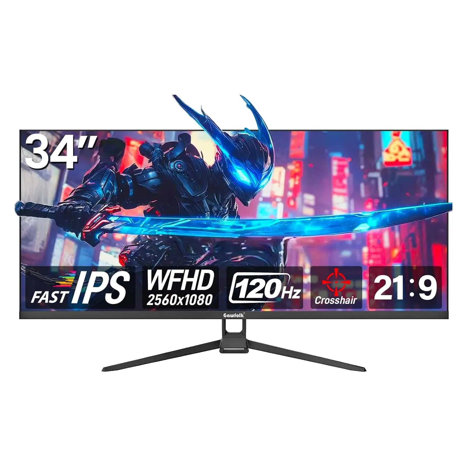 Gawfolk 34" IPS Ultrawide Gaming Monitor - 21:9 Aspect Ratio, 2560X1080 Resolution, 120Hz Refresh Rate, 1Ms Response Time, Freesync/G-Sync Compatible, HDMI/DP Ports, VESA 75X75Mm Mount Support Summerwins