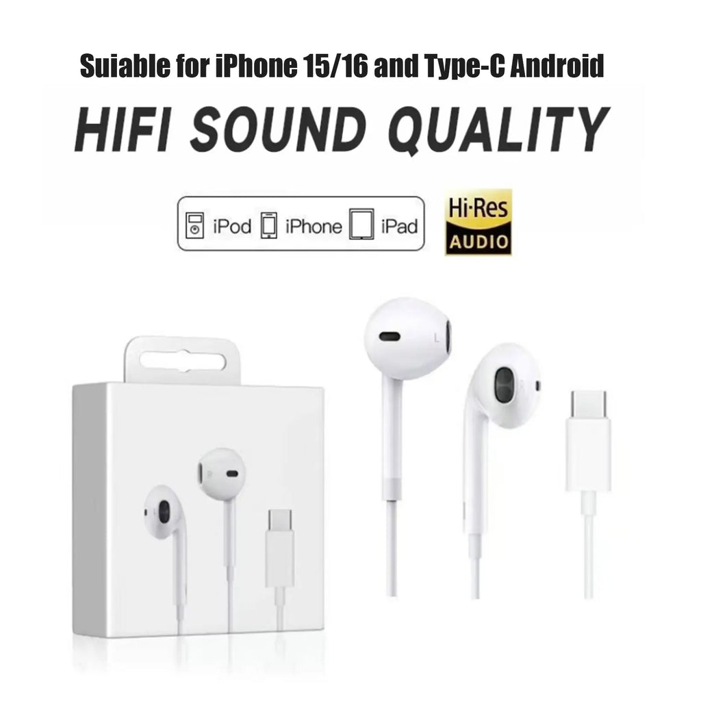 Summerwins USB-C Audio Plug Earbuds with Mic, Volume Control, Hifi Stereo & Noise Isolation - Phone Accessories for Iphone 17/17 Pro/16/15, Samsung S25/S24/S23, Pixel 10/9, Oneplus & USB-C Devices