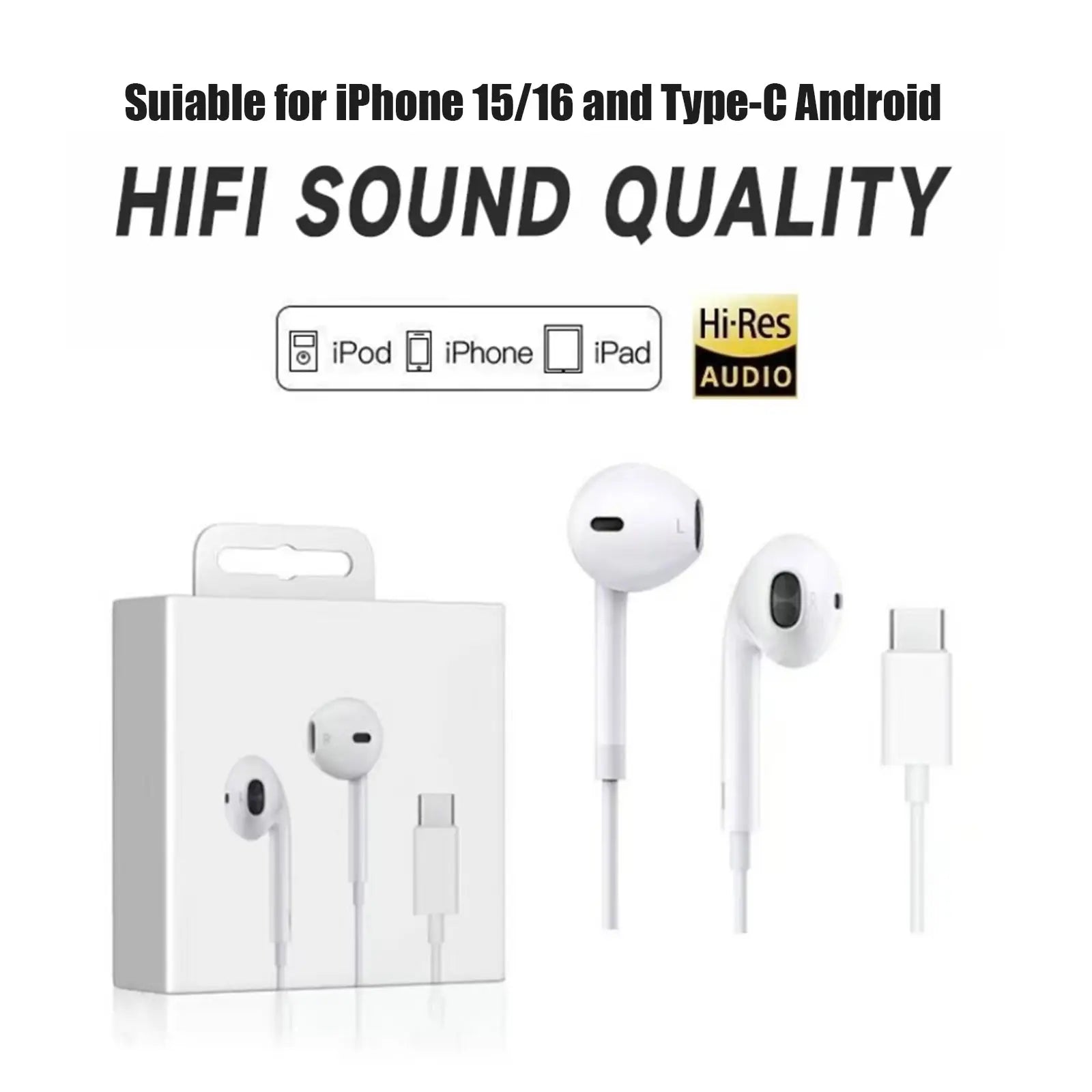 Summerwins USB-C Audio Plug Earbuds with Mic, Volume Control, Hifi Stereo & Noise Isolation - Phone Accessories for Iphone 17/17 Pro/16/15, Samsung S25/S24/S23, Pixel 10/9, Oneplus & USB-C Devices