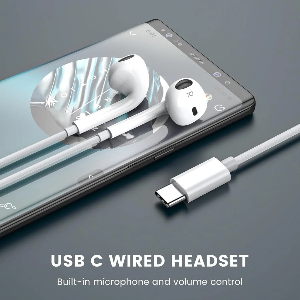 Summerwins USB-C Audio Plug Earbuds with Mic, Volume Control, Hifi Stereo & Noise Isolation - Phone Accessories for Iphone 17/17 Pro/16/15, Samsung S25/S24/S23, Pixel 10/9, Oneplus & USB-C Devices